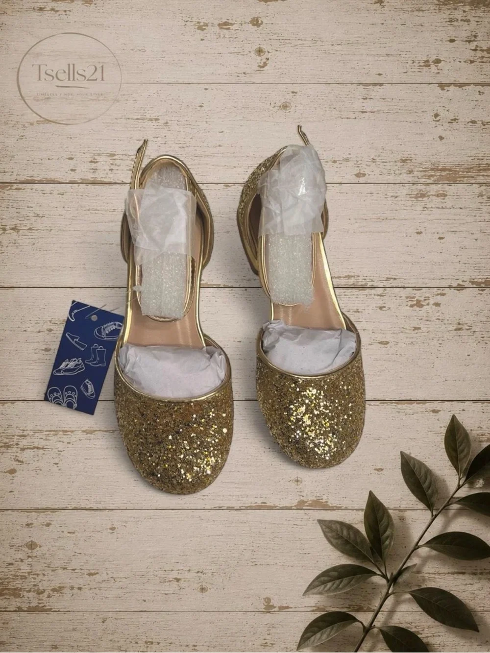 Girls' Glitter Gold Dress Flats with Ankle Strap